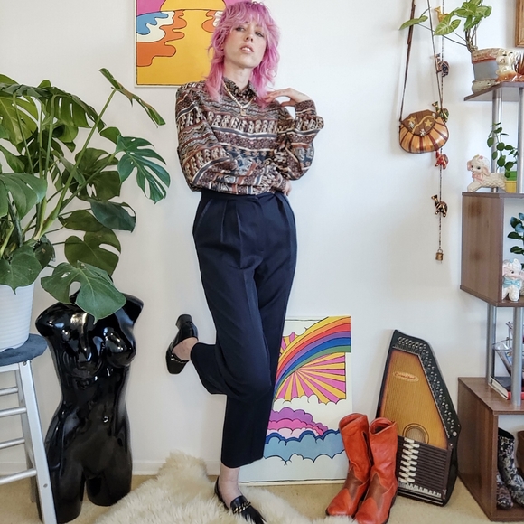 Vintage Wool Pants with "Leather" trim - Picture 3 of 12